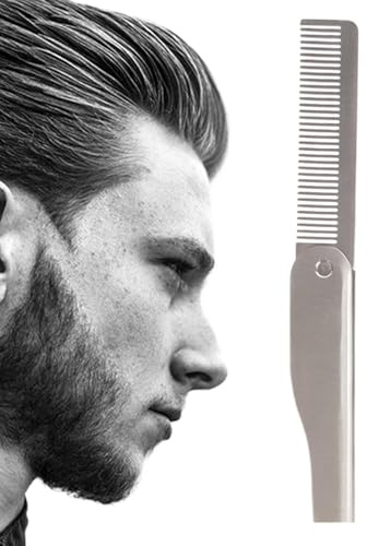 Folding Comb, Stainless Steel Pocket Hairbrush, 20x3.2x0.5cm/7.87x1.26x0.2 Inches Portable Hair Straightener, Grooming Styling Tool for Beard Mustache Men Stainless Steel