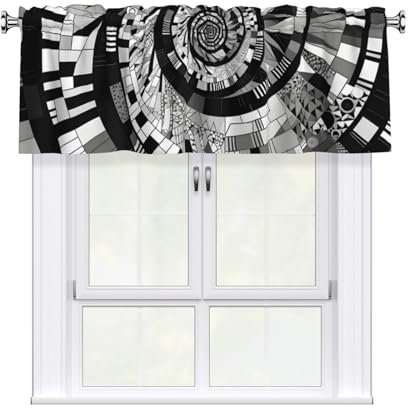 Mexpekil Kurzer Vorhang, Querbehang, schwarz, abstraktes Klavierwirbel, Fensterbehandlung für Küche, Schlafzimmer, Badezimmer, 1 Panel, 137,2 x 45,7 cm (B x L)