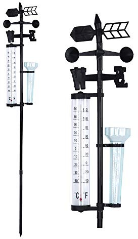 Tomvorks Gartenthermometer, Messer der Wetterstation mit Regenmesser, Windindikator, Temperaturdisplay für Garten, Einschließlich der Einstellung Zur Einfachen Installation