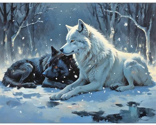 SHEGZHUC 50x40cm Eckige Steine Diamond Painting Erwachsene Wolf, Diamant Malerei Bilder Tiere Wolf Schnee, Mosaik Stickerei Kreuzstich Kunst Geschenk, Wanddekoration für Schlafzimmer Wohnzimmer