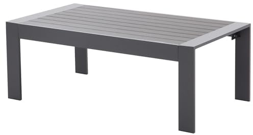 LANOX Gartentisch Wetterfest 110 X 62 X 41 cm, Balkontisch Aluminium Rahmen, WPC Tischplatte, grau