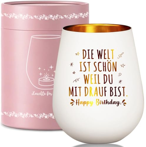 Windlicht Glas mit Geschenkbox, Geburtstagsgeschenk für Frauen und Freundin | Teelichthalter Mit liebevollem Spruch, Kerze Geschenk für Freundin, Mama, Schwester oder Tochter zum Geburtstag