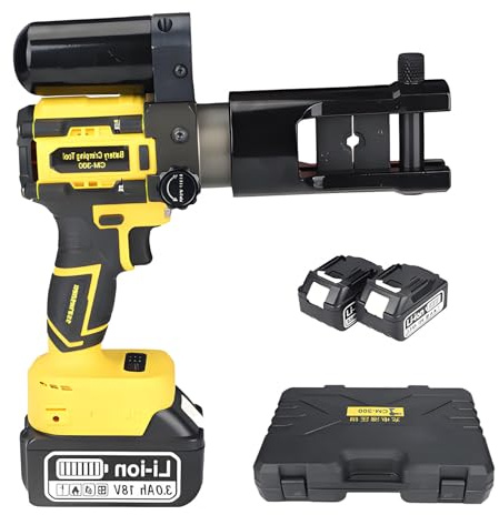Pinza crimpatrice idraulica a batteria, utensile per crimpatura di terminali a batteria da 18 V, utensile per crimpatura di cavi da 16-300 mm², morsetto girevole a 360°, con 11 matrici Yellow-75KN