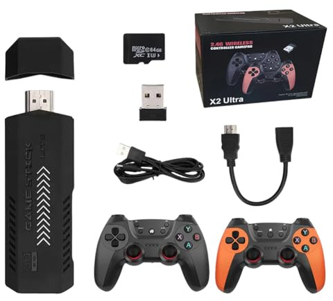 X2 Ultra Retro Game Stick 4K, Jouet vidéo Plug-and-Play HDMI avec Plus de 40 000 Jeux, avec manettes sans Fil 2,4 G, émulateurs Portables Nostalgia Arcade pour Les Amateurs de Jeux vidéo (128 Go)