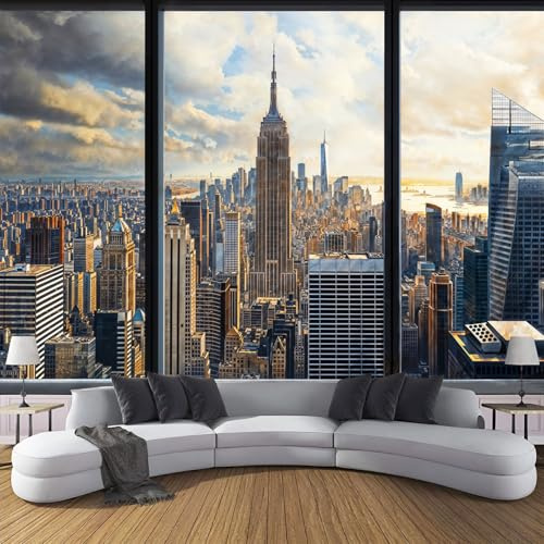 Fotomurales Decorativos Pared Horizonte La Ciudad,150×105cm Marrón Papel Pintado Tejido No Tejido,Edificios Gran Altura Fotomural 3D Mural Paredes Papel Tapiz Decoración Salón Dormitorio