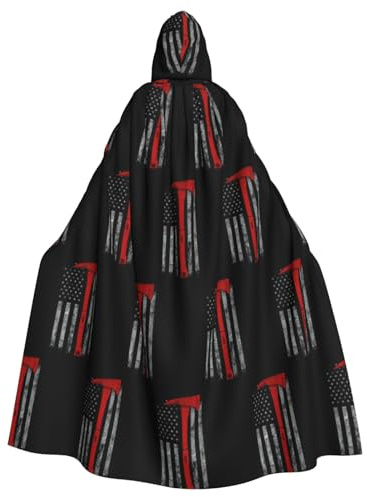 Zcmkjlg Capa con capucha de hacha de bombero con diseño de bandera de línea roja para adultos, para fiestas temáticas para bailes de máscaras