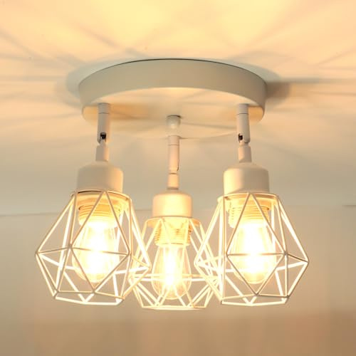TOKIUS 3-flammig Deckenleuchte Vintage Industrial Deckenstrahler LED Deckenlampe E27 Lampe Eisen Lampenschirm Weiß Verstellbare Wandleuchte Deckenspots für Küche Wohnzimmer Schlafzimmer (Rondell)