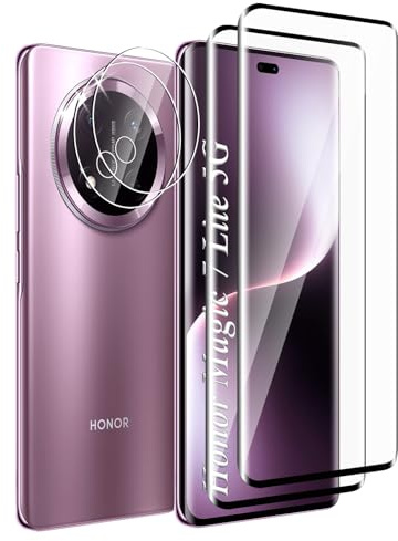 FWKDWHPH [2+2 Piezas Cristal Templado para Honor Magic 7 Lite 5G y Protector de Lente de cámara,Dureza 9H, Anti-Arañazos, Sin Burbujas,3D Cobertura Completa,HD Protector de pantalla