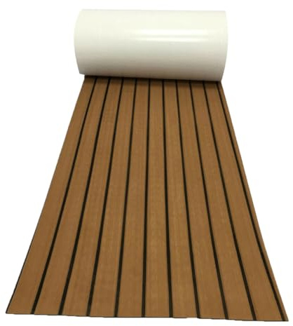BEBEMOKO Tappetino Antiscivolo per Ponte Yacht 45x240 Cm in PVC Design Teak Sintetico, Cuscino Isolante e Supporto Pavimentazione per Barche, Camper e Imbarcazioni Marine
