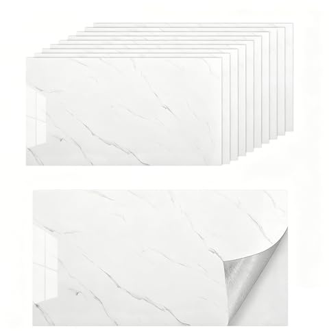 10 Stück Fliesenaufkleber Marmoroptik, 60x30cm Klebefliesen Küche Marmor Selbstklebende Fliesen Wasserfest, Wandpaneele Selbstklebend für Küchenrückwand Badezimmer Wohnzimmer
