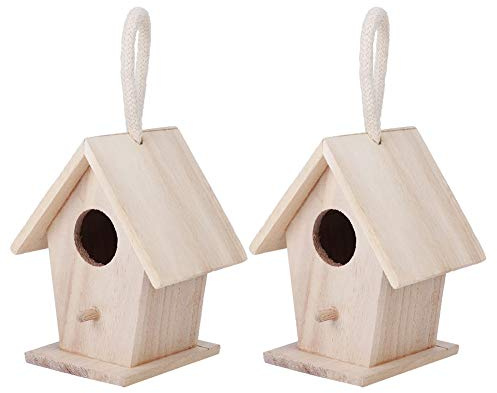 Generic Nichoir à Oiseaux en Bois, Jolie Cabane en Rondins, Nichoir Décoratif pour Jardin, Patio, Décoration de la Maison, 2 Pièces pour Suspension Extérieure, Bois de Platane, 3,3x4,3x2,6 Pouces