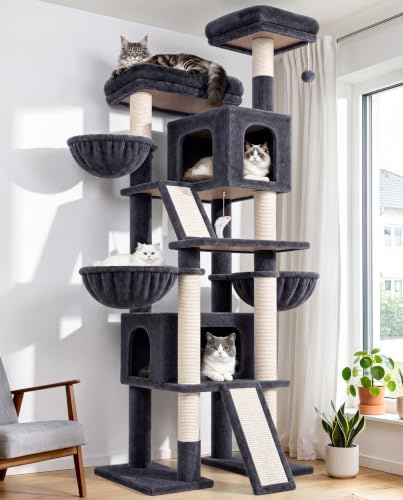 Globlazer F78 Árbol Rascador XXL para Grande Gatos 200 cm Estable Torre | Árbol Rascador con 2 Inmenso Nidos, Plataformas, 3 Cesta, 2 Rascar Sisal, Estable Torre Gato para Vario Gatos Adulto Interior
