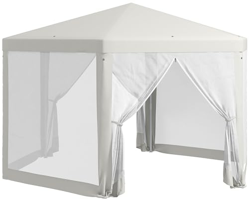 Outsunny Pavillon 4x3m Sechseckig Wasserabweisend Stabil Winterfest Pavillon mit Moskitonetz Partyzelt Gartenzelt mit 6 Seitenteilen Gartenpavillon für Camping Garten, Creme