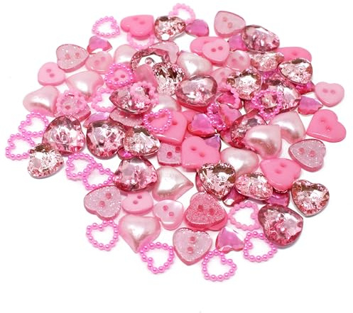 100 Stück gemischte rosa Herzen aus Harz mit flacher Rückseite zur dekorativen Verzierung von Karten