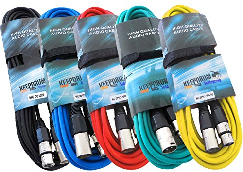 keepdrum MC-001XX 5x 10m Mikrofonkabel Set XLR Farben