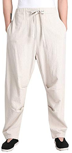 G-LIKE Kung Fu Training Pantalon en lin – Arts martiaux traditionnels chinois Wushu Taichi Wing Chun Harem Pantalon Homme Femme Pantalon Long Loisirs Printemps Pantalon de Sport Retro Style, Blanc., M
