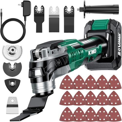 KIMO 20V Cordless Oscillating Tool Kit w/ 26Pcs Accessories, Max 21000 OPM, 6 Speeds & 3°Oscillating Angle, LED Light, Battery Powered Oscillating Multi-Tool for Cutting Wood/Nailing/Scraping/Sanding