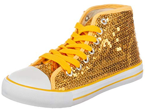 Brandsseller Damen Glitzer Sneaker Pailletten Halbhoch Damenschnürer Damenboots