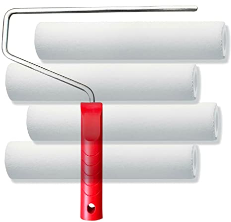 BEKATEQ Beschichtungswalze Malerrolle 25cm - Farbrolle kurzflor 5mm Florhöhe für Epoxidharz Bodenbeschichtung, Polyesterharz, PU, Kunstharzlack, Alkydharzlack (4xFarbwalze + Farbbügel) - BE-79W