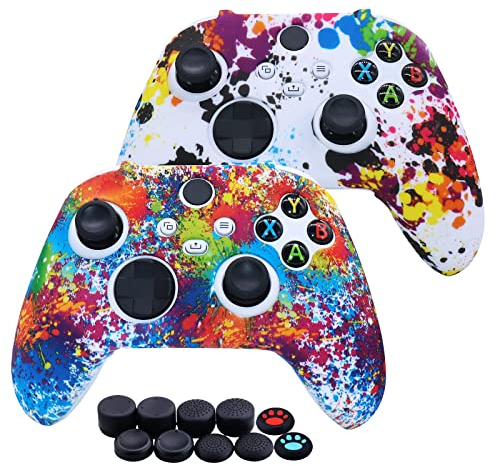 [2PCS] Jusy Xbox Series X/S Manette Housse en Silicone Coque, Atidérapante, Ensemble D'accessoires de Protection, avec 10 Poignées pour Le Pouce (Graffiti)