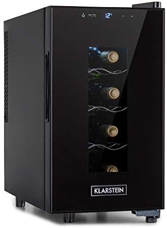 KLARSTEIN Cantinetta Vino, Cantinetta Vino Refrigerata a Zona Singola per Interno/Esterni, Frigo Bar, Cantina Vino con Vetrina, Mini Bar con Protezione UV, Frigo Vino Touch, 11-18°C, 8 Bottiglie