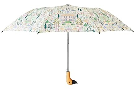 RIFLE PAPER CO. Camont Umbrella, Includes Matching Storage Sleeve, Portable 17 Fold Up Size, Auto Open Feature, Wooden Handle, 40 Open Diameter, Printed in Full Color