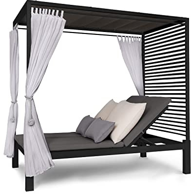 blumfeldt Doppelliege Outdoor für 2 Personen mit Dach, Doppel-Sonnenliege, Doppel Garten Liege Bett für Erwachsene & Kinder, Gartenbett mit Verstellbarer Rückenlehne, Outdoor-Sonnenbett Dach