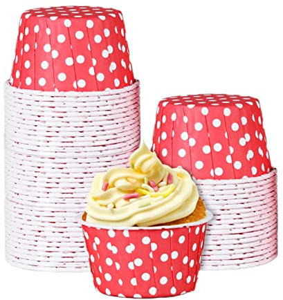 100 st Cupcake Cups, Mini Pappers Cake Cupcake Baking Cups, Födelsedag Muffin Wrappper Cupcake Bakform Cup Liners för Party Bröllop Festival(Red)
