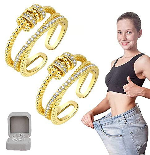 JANSIO Triple Fidget Ring, JANSIO Dreifacher Zappelring, Feellief Triple Fidget Ring Cubic Zirconia Fidget Spinner Ring, Anti-Angst-Ring für Frauen (2Pcs-F)