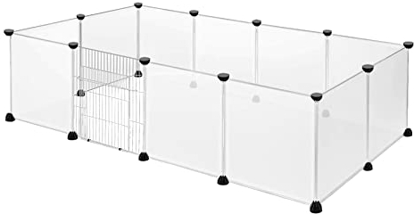 Froadp 145x75x48cm Freigehege Kaninchen Haustier Laufstall aus Kunststoff Gittergehege mit Tür Meerschweinchen Gehege Freilaufgehege Kleintierkäfig Für Welpen Hamster Igel (Transluzentes Weiß)