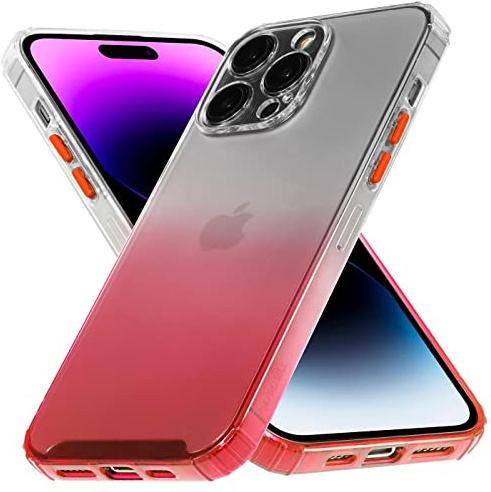 Verco Farbwechsel Hülle für Apple iPhone 14 Pro, Schutzhülle Handy Cover Transparent mit Farbverlauf und Kameraschutz Slim Case, Rot