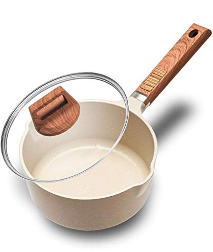 Cazos Cacerola para leche Cacerola antiadherente de aleación de aluminio Tapa de vidrio Olla para sopa Cacerola antiadherente Cacerola para salsa con tapa de vidrio (Blanco) Cacerola para leche/cacero