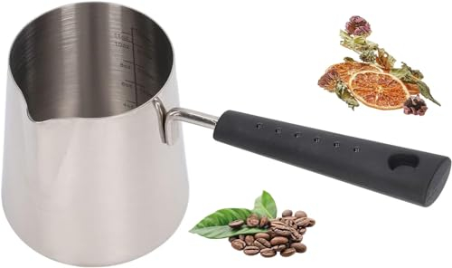 Stainless Steel Turkish Coffee Pot, Milk Butter Warmer Pot Stovetop Coffee Maker Milk Frothing Pitcher Cup Chocolate Heater, Butter Melting Cup Milk Jug with Pouring Spout Butter Melting Cup(350ML)