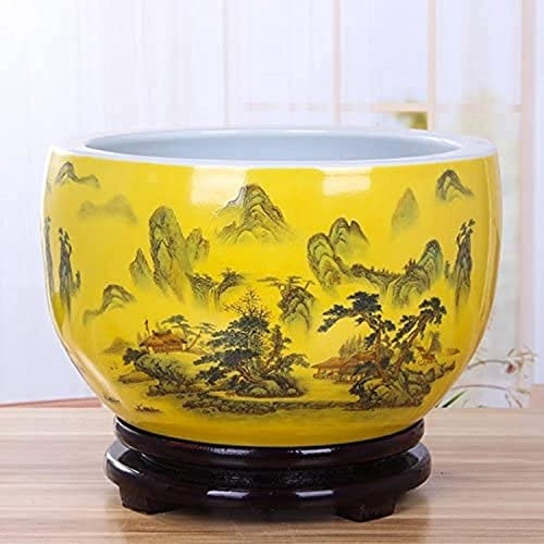 Keramik-Blumentopf im chinesischen Stil, dekorativer gelber Blumentopf für den Innenbereich, ohne Tablett, Keramik-Hydrokulturbecken, Haushalt, Schlafschale, Lotusbecken, Goldfischbecken, Ornamente