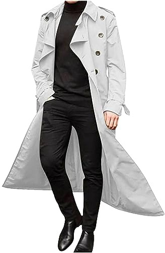 Zeiayuas Mens Trench Coat Regular Fit Full Length Casual Smart Overcoat Formal Business Long Jackets Long Pea Coats Windproof Windbreaker Winter Warm Outwear UK Size 10-18