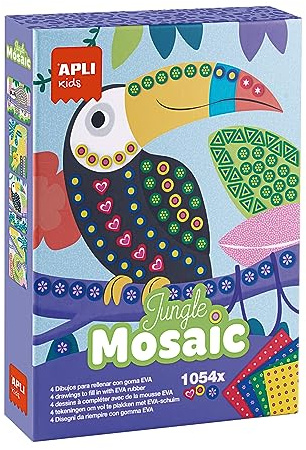 APLI Kids 19446 - DIY Bastelset - Mosaik zum Thema Dschungel - Illustrierte Karteikarten zum Vervollständigen mit vorgeschnittenem EVA-Schaum