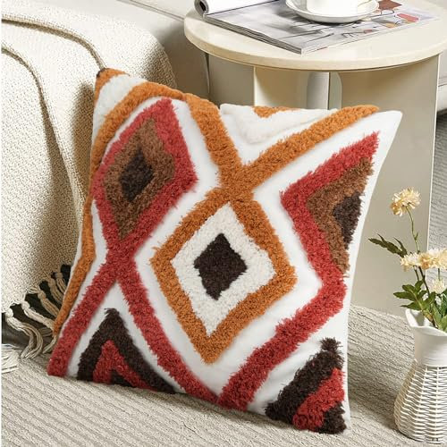 Merrycolor Boho Kissenbezüge 45x45cm,Weihnachten Kissenbezug Dekoration Moderne Kissenhüllen Dekorative Sofakissen Dekokissen Weicher Zierkissenbezug Wohnzimmer Sofa Schlafzimmer 1er Set Rot