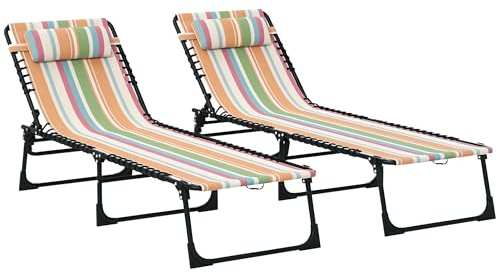 Outsunny Faltbare Sonnenliege, 4-stufig verstellbare Rückenlehne, Liegestuhl, Stahlrahmen, Liegestuhl für Camping, Wandern, 2 Stück