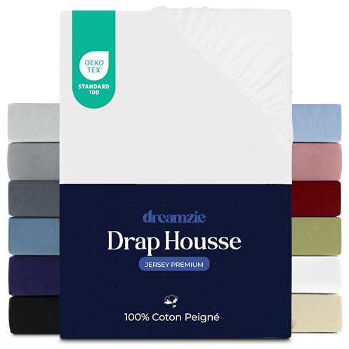 Dreamzie Sabanas 80x160 cm, Sabana Bajera Premium para Colchones de hasta 12 cm de Altura, 100% Algodon 150 g/m² - Blanco - Certificada sin Productos Químicos (Oeko Tex)