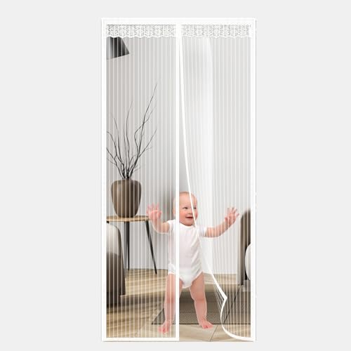 LOPOTIN 90x210cm Magnet Fliegengitter Tür Tür Insektenschutz Balkontür Ohne Bohren Mückenschutz Fliegenvorhang Terrassentür Weiß Fliegenschutz Fliegennetz Moskitonetz Mosquito Net Door für Haustür