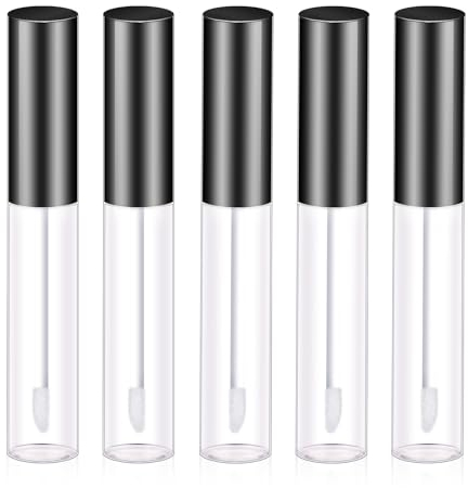 Molain 10ml Leere Lipgloss-Röhrchen, 5Stück Leere Kosmetik Lipgloss Tuben Behälter, nachfüllbare Lippenbalsam-Behälter Mini-transparente nachfüllbare leere Tuben für Lipgloss Balsam(schwarz)