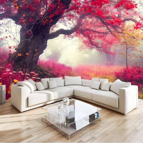 Fototapete Natur Herbst Wald Rote Blätter 400x280 cm Tapete Wandtapete Wanddeko Design Mustertapete Wand Dekoration Wohnzimmer Schlafzimmer Büro Flur