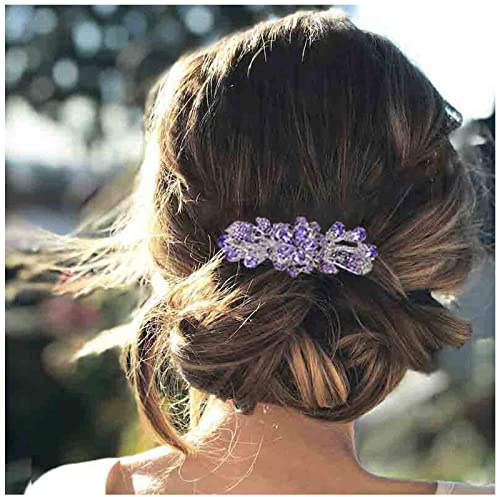 Xduargs Pince à cheveux vintage en cristal de mariage avec strass violets - Pince à cheveux décorative en cristal améthyste - Barrette de mariée