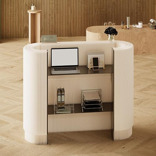 Weiße, Moderne Empfangstheke For Den Einzelhandel, Faltbare 2-lagige Aufbewahrung, Mobile Bartheke, Kasse Vor Dem Büro, Gebogener Tragbarer Kassenständer, Präsentationsständer For Geschäft, Salon(Whit