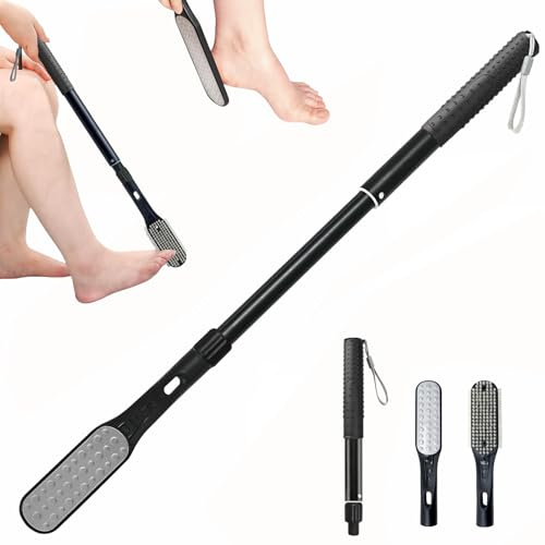 Gobiteli Râpe à pieds télescopique de 47,8 à 65,8 cm à long manche pour peaux dures, pour personnes âgées, hommes et femmes