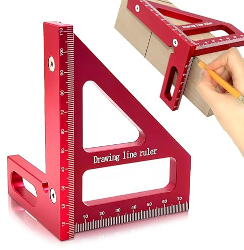 3D Quadratischer Winkelmesser, 45/90 Grad Gehrungswinkel aus Aluminiumlegierung Präziser Zimmermannswinkel 3D-Winkelanschlag Mehrzweck Messwerkzeug für Ingenieur Schreiner, Rot
