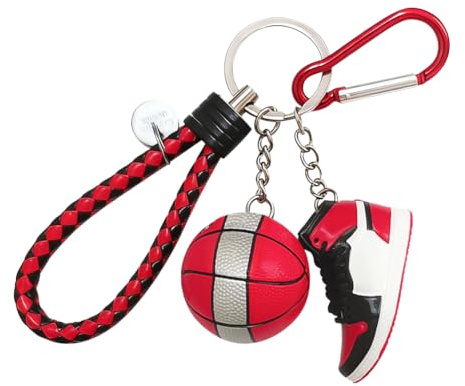 Porte-clés en forme de chaussure 3D avec mini ballon de basket et cordon, porte-clés élégant pour les fans de basket-ball, cadeau pour enfants, hommes et femmes