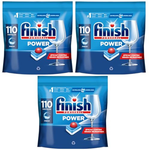 Finish Powerball Power All in 1 Pastillas para el lavavajillas todo en 1-3 Packs ahorro de 110 pastillas - 330 Cápsulas
