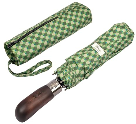 Balios® Unisex-reseparaply med handtag i äkta trä, automatisk öppning/stängning, vindtätt, dubbel kupol, designat i Storbritannien, 100 cm (spanwijdte)
