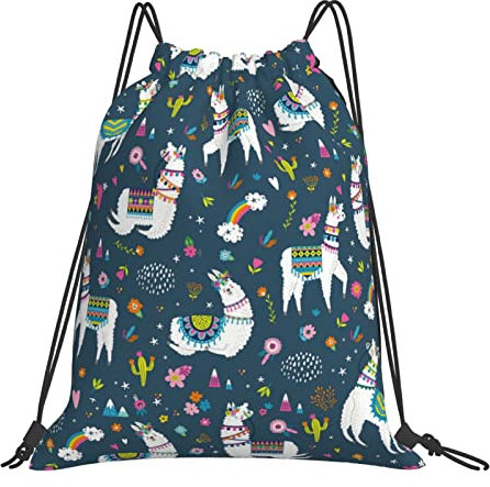 Tunnelzug Gymsack Lama-Blume Gymnastikbeutel Unisex Turnbeutel Für Damen & Herren Faltbar Schultertasche, Für Strand, Strandurlaub, Schwimmen, 36x42cm